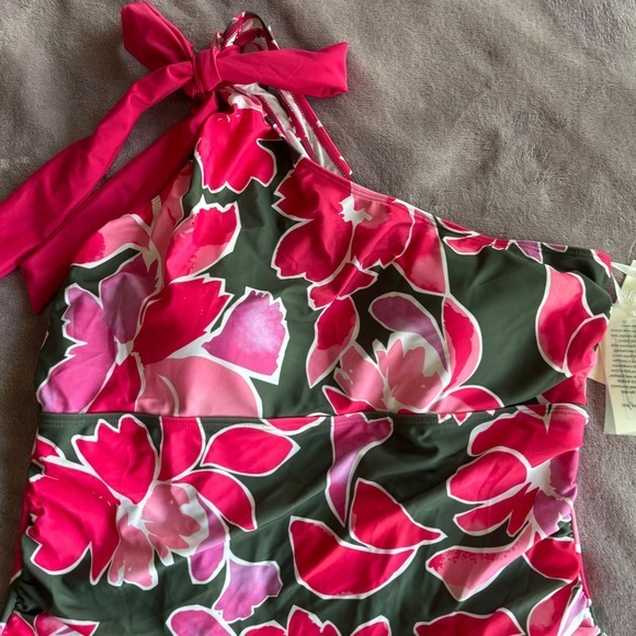 Grace Karin Womens Floral One Shoulder Swimsuit Tie Ruched Tummy Control 2XL New - Picture 5 of 8